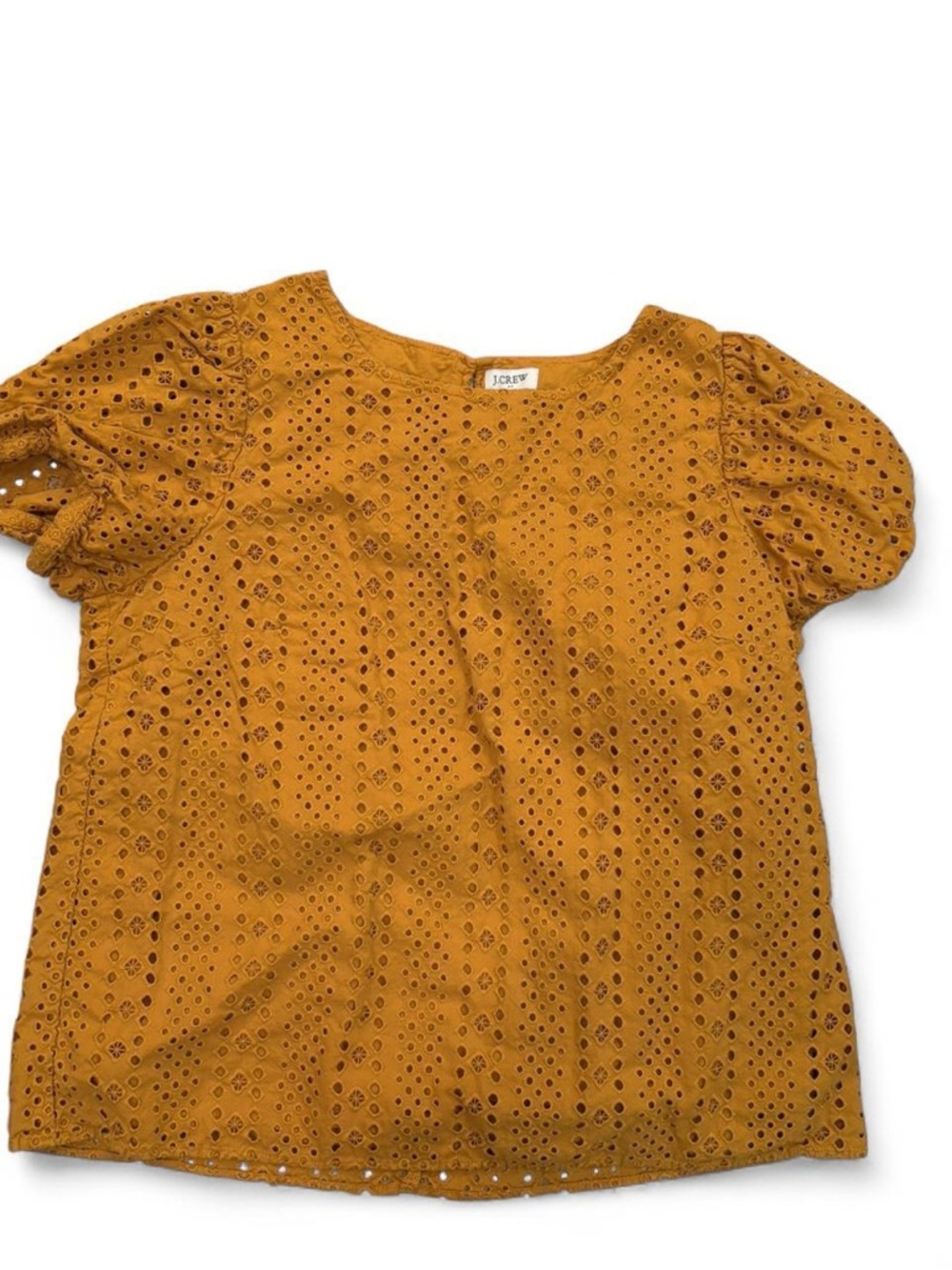 J. Crew Mustard Eyelet Puff Sleeve Blouse